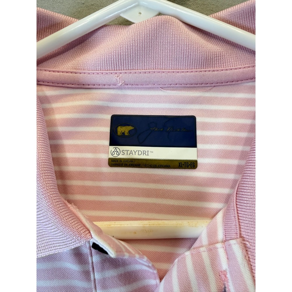 Jack Nicklaus Mens XL Pink White Striped STAYDRI Golf Polo Golden Bear - Picture 4 of 9